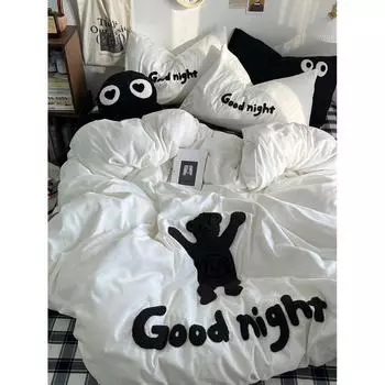 Комплект постельного белья Ins с рисунком плюшевого мишки, вышитое хлопковое полотенце, однотонная простыня, студенческий комплект пододеяльников для общежития 150x200 3pcs