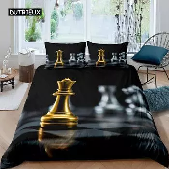 Комплект постельного белья International Chess Queen Size Chess Lovers для детей и взрослых, черная основа из микрофибры, 2/3 шт., пододеяльник EU single(135x200cm)