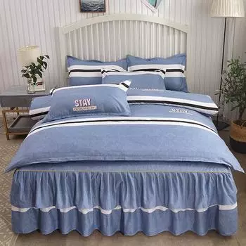 Комплект постельного белья из 100% хлопка, скандинавский шик, пододеяльник, простыня, наволочка, мягкое одеяло, чехол для постельного белья для мальчиков и девочек, для дома 1.5mBed 4pcsSet