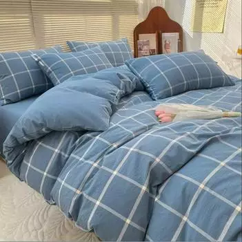 Комплект постельного белья из 2 наволочек и пододеяльника в синюю клетку из 100% хлопка, двуспальная кровать размера Queen King Cal-King, комплект постельного белья для мужчин и женщин EU-Sigle135x200 3pcs