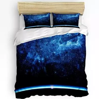 Комплект постельного белья из 3 предметов Звездная галактика Звездное небо Домашний текстиль Пододеяльник Наволочка для мальчика Ребенка подростка Девочки Постельное белье Покрывала Комплект EU single(135x200cm)