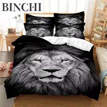 Комплект постельного белья из 3 предметов, комплект постельного белья с изображением льва в 3D-стиле, мягкий, удобный, дышащий, для декора спальни и гостевой комнаты 70x133cm 2pcs
