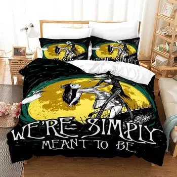 Комплект постельного белья из 3 предметов размера Queen, комплект постельного белья с декором «Кошмар перед Рождеством» Джек и Салли Роуз, 2/3 пододеяльника из полиэстера 70x133cm 2pcs