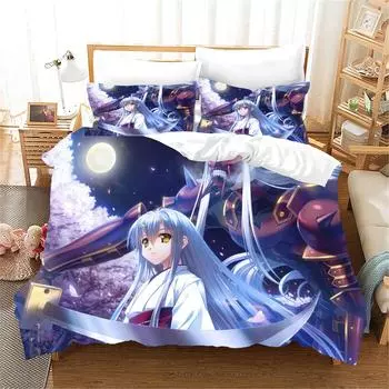 Комплект постельного белья из 3 предметов, японское аниме-кимоно с изображением девушки под вишней, двуспальная кровать, пододеяльник и 2 наволочки 135x200 cm