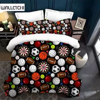 Комплект постельного белья из 3 предметов, комплект постельного белья с мячом, очень классный пододеяльник с рисунком баскетбола и футбола, чехол для одеяла с застежками-молниями EU single(135x200cm)