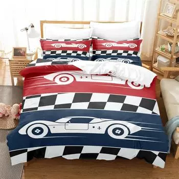 Комплект постельного белья из 3 предметов, комплект постельного белья с изображением спортивных машин, мягкий, удобный, дышащий, для декора спальни и гостевой комнаты EU single(135x200cm)