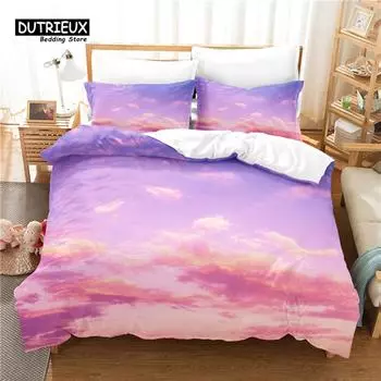 Комплект постельного белья из 3 предметов, комплект постельного белья с разноцветными облаками, мягкий, удобный, дышащий, для декора спальни и гостевой комнаты EU single(135x200cm)