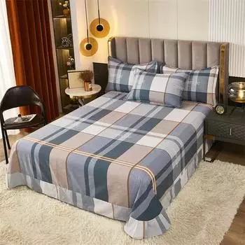 Комплект постельного белья из 3 предметов с простым геометрическим узором в клетку, 100% хлопок, приятный для кожи, комплект постельного белья размера «queen-size», утолщенная плоская простыня с наволочками 180x230cm 3Pcs