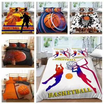 Комплект постельного белья из 3D-баскетбольной серии, спортивный пододеяльник и наволочка, 2/3 предмета, подходят для домашнего украшения комнат для любителей баскетбола для мальчиков Baby 100x135cm