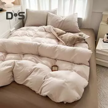 Комплект постельного белья из 4 предметов, однотонная простыня, пододеяльник, чехол, наволочка, контрастный цвет, мягкая ткань, машинная стирка, одеяло для спальни, покрывало на новоселье 220cm хаки