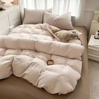 Комплект постельного белья из 4 предметов, однотонная простыня, пододеяльник, чехол, наволочка, контрастный цвет, мягкая ткань, машинная стирка, одеяло для спальни, покрывало на новоселье 220cm хаки