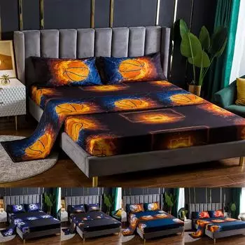 Комплект постельного белья из четырех предметов, простыни, шляпа, наволочка, цифровой 3D-принт, футбол Twin