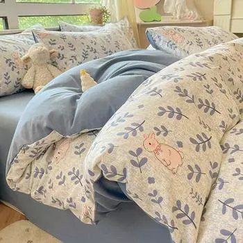 Комплект постельного белья из четырех предметов из утолщенной шлифованной ткани, осенне-зимняя простыня, пододеяльник, простыня из хлопка, комплект из трех предметов 1.2m bed sheet