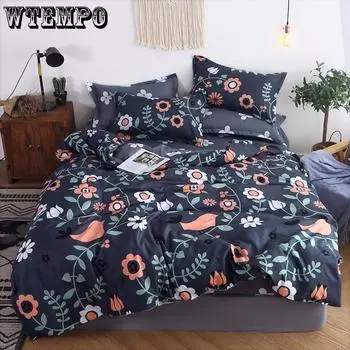 Комплект постельного белья из четырех предметов, хлопковая простыня с цветочным принтом, покрывало, домашний текстиль Single 3pcs 150by200