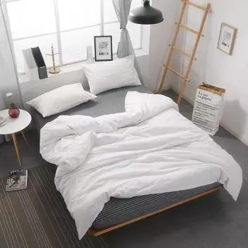 Комплект постельного белья из четырех предметов из чистого хлопка в японском стиле MUJI - однотонный пододеяльник и простыня 1.2m Fitted (Duvet Cover 150x200cm)