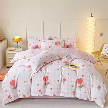 Комплект постельного белья из чистого хлопка, состоящий из четырех предметов, простыня, пододеяльник, комплект из трех предметов для общежития из хлопка 1.2m bed