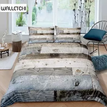Комплект постельного белья из дерева Barn Door в стиле вестерн King Size Rustic, комплект постельного белья из полиэстера в деревенском стиле, деревянная доска, фермерский дом EU single(135x200cm)