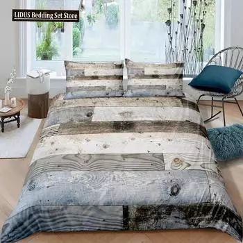 Комплект постельного белья из дерева Barn Door в стиле вестерн King Size Rustic, комплект постельного белья из полиэстера в деревенском стиле, деревянная доска, фермерский дом EU Single 135x200cm