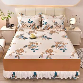 Комплект постельного белья из домашнего текстиля Four Seasons с активным принтом, двойной, разные спецификации, разные размеры, матовая, разноцветная юбка-кровать 99x190cm 3pcs