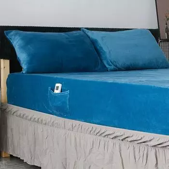 Комплект постельного белья из фланели и флиса, 2/3 шт., теплый мягкий комплект постельного белья, с боковым карманом, наматрасник размера Queen King Size US Queen 3pcs Set&Set синий