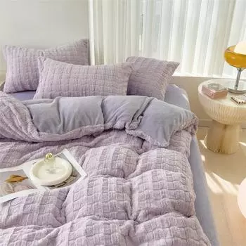 Комплект постельного белья из флиса молочного цвета, пододеяльник из флиса кораллового цвета, комплект простыней из четырех предметов 1.2m bed