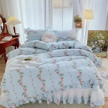 Комплект постельного белья из французского хлопка, двойной пододеяльник с цветочным принтом, комплект постельного белья из 4 предметов 220x240 см, размер Queen King с 2 наволочками 1.8x2m-71x79inch bed
