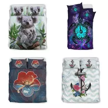 Комплект постельного белья из гибискуса, синий и красный, декор для спальни Single 135x200cm