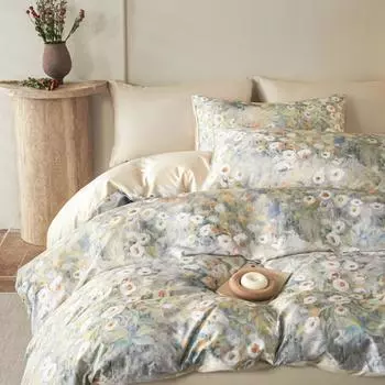 Комплект постельного белья из холодного шелка, комплект из четырех предметов, стиль масляной живописи, приятный к коже, дышащий, удобный, простыня, пододеяльник, наволочка 1.5m bed