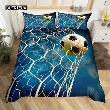 Комплект постельного белья из микрофибры, покрывало на спортивную тему, футбольное поле, пододеяльник, двуспальный или односпальный футбольный стеганый плед, покрывало для спальни US Queen(228x228cm)