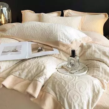 Комплект постельного белья из молочного флиса для беременных и младенцев класса А из четырех предметов для осени и зимы, теплый и толстый коралловый флис, сон обнаженным с флисом A