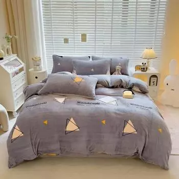 Комплект постельного белья из молочного флиса осень/зима, утолщенное теплое одеяло, пододеяльник, золотой вес 200x230 220x240 Only 2 pillowcases