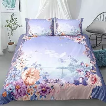 Комплект постельного белья из полиэстера с цветочным узором и цветами, двуспальный комплект постельного белья размера «queen-size» с наволочкой 70x133cm 2pcs