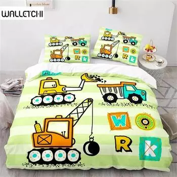 Комплект постельного белья из полиэстера для мальчиков и девочек, комплект постельного белья из полиэстера для инженерной машины и экскаватора, размер King Queen, полный размер 135x200cm 2pcs