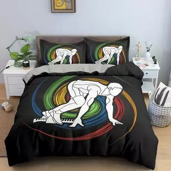 Комплект постельного белья из полиэстера Sport King Queen Size, постельное белье Sport Player Action on Spin Wheel Graphic, декор для спальни 70x133cm 2pcs