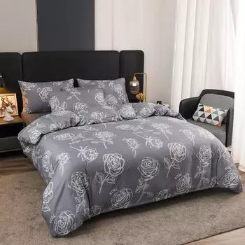 Комплект постельного белья из полиэстера с цветочным серым ботаническим рисунком, мягкий роскошный дизайн с листьями и подушкой, комплект постельного белья Double King Queen Size EU Single-135x200