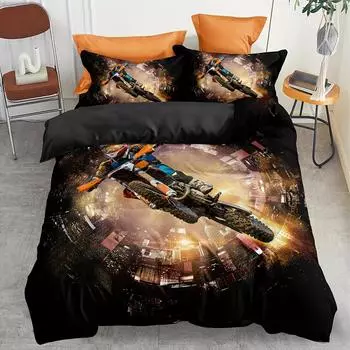 Комплект постельного белья из полиэстеровой ткани с принтом «Мотоциклетный спорт», всесезонный комплект постельного белья, мягкий дышащий пододеяльник 135X200cm