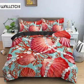 Комплект постельного белья из ракушек, цвет коралловый, полиэстер, одеяло, покрывало, пододеяльник, размер King Queen, комплект постельного белья для женщин, декор детской комнаты EU single(135x200cm)