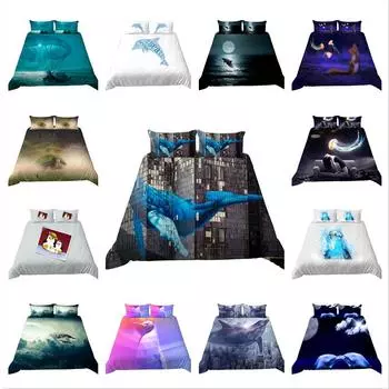 Комплект постельного белья из серии 3D Ocean Animal Theme с принтами животных, таких как медузы и дельфины, 2/3 предмета, моющееся украшение для дома Baby 100x135cm