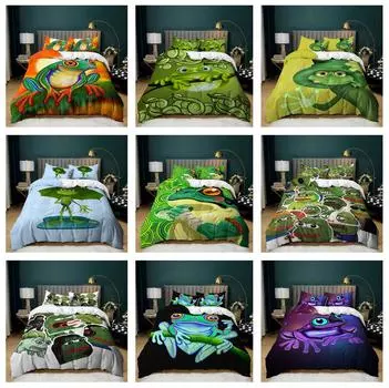 Комплект постельного белья из серии 3D лягушки с мультяшными животными, пуховое одеяло и наволочка, 2/3 шт., AU/DE/US/UK/EU, полноразмерное украшение для дома Baby 100x135cm