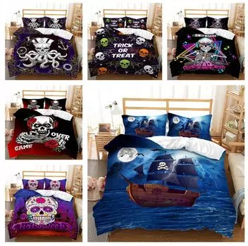 Комплект постельного белья из серии 3D черепа с рисунком ужасов, пуховое одеяло и наволочка, 2/3, украшение на Хэллоуин, AU180 * 210, полноразмерное украшение для дома Baby 100x135cm