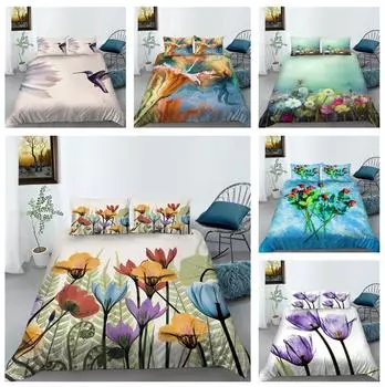 Комплект постельного белья из серии 3D Ink Flower с классической цветочной росписью, одеяла и наволочки, 2/3 куска ткани из микрофибры, мягкое украшение для дома Baby 100x135cm