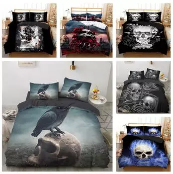 Комплект постельного белья из серии 3D черепа, пододеяльник и наволочка с ужасами на Хэллоуин, 2/3 шт. DE135 * 200, полноразмерное украшение для комнаты для мальчиков Baby 100x135cm