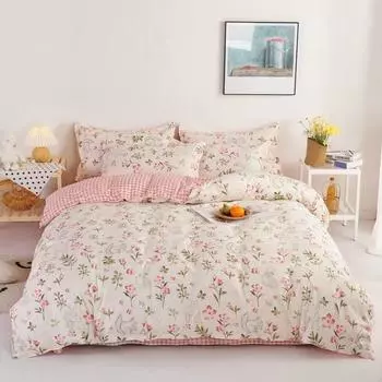 Комплект постельного белья из стираного хлопка, четыре предмета, одеяло, простыня, наволочка 1.2m bed