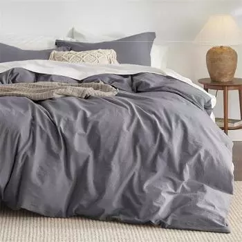 Комплект постельного белья из стираного хлопка, 3 шт., однотонный пододеяльник с наволочкой, мягкий дышащий стеганый чехол для спальни для мальчика и девочки 135x200cm 3Pcs Set