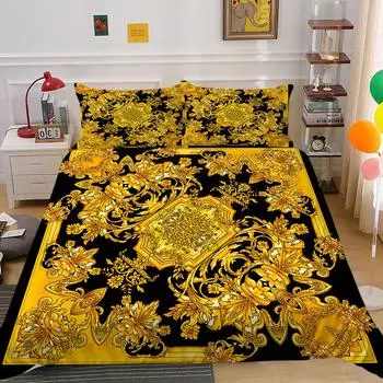 Комплект постельного белья из темного золота с тусклыми золотыми узорами, роскошный 3D-принт, одеяло, размер King Queen для подростков, комплект постельного белья из полиэстера для взрослых 70x133cm 2pcs