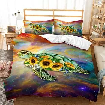 Комплект постельного белья из трех предметов «Морской дельфин, морская черепаха, парусная серия», 3D цифровая печать 135 * 200 (two-piece set) 90g