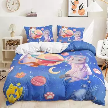 Комплект постельного белья из трех частей с милым домашним питомцем и кошкой 135 * 200 (two-piece set) 90g