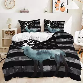 Комплект постельного белья из трех предметов с животным принтом, полосатый, пододеяльник, две наволочки для спальни 135 * 200 (two-piece set) 90g