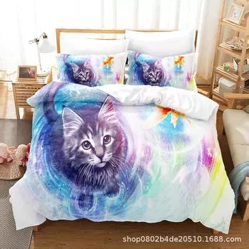 Комплект постельного белья из трех предметов с 3D цифровой печатью «Кошки» 90*190