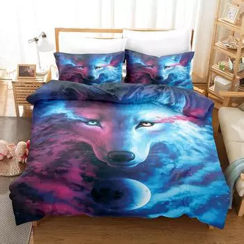 Комплект постельного белья из трех предметов с 3D цифровой печатью и принтом волка 70 * 133 two-piece set